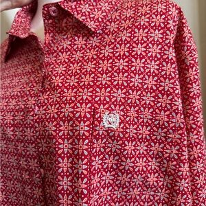 Cinch Red and White Geometric Casual Button Down Shirt